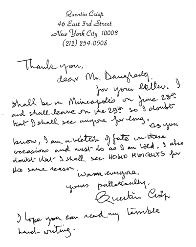 The Quentin Crisp Archives: QC letter to Mr. Daugherty